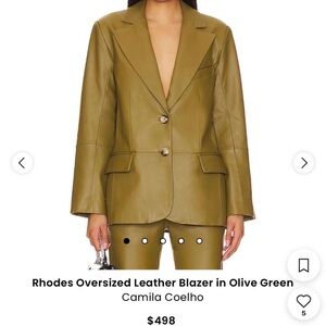 Camila Coelho Olive Green Leather Oversized Blazer- Rhodes oversized jacket